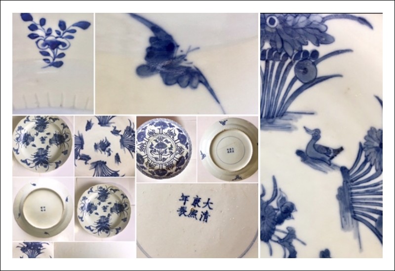 2 Piatti Kangxi 1662-1722 , e Jin Tang Fa Ji taglia 37 cm decorato con anatre 